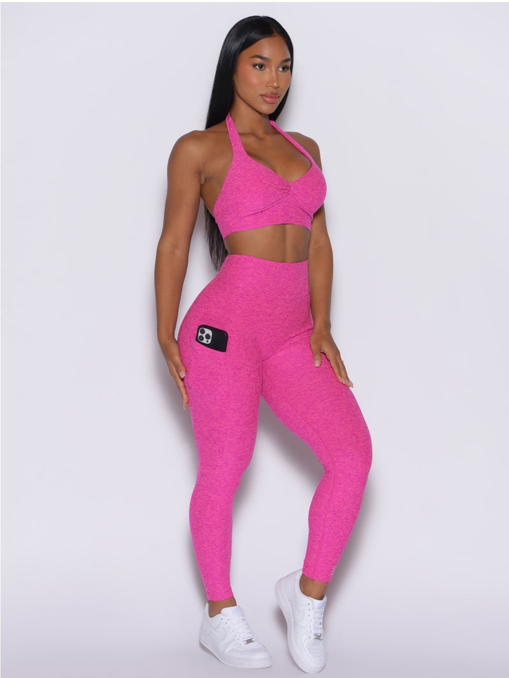 Seamless Halter Sports Bra & High-Waist Leggings Set - Hot Pink Set